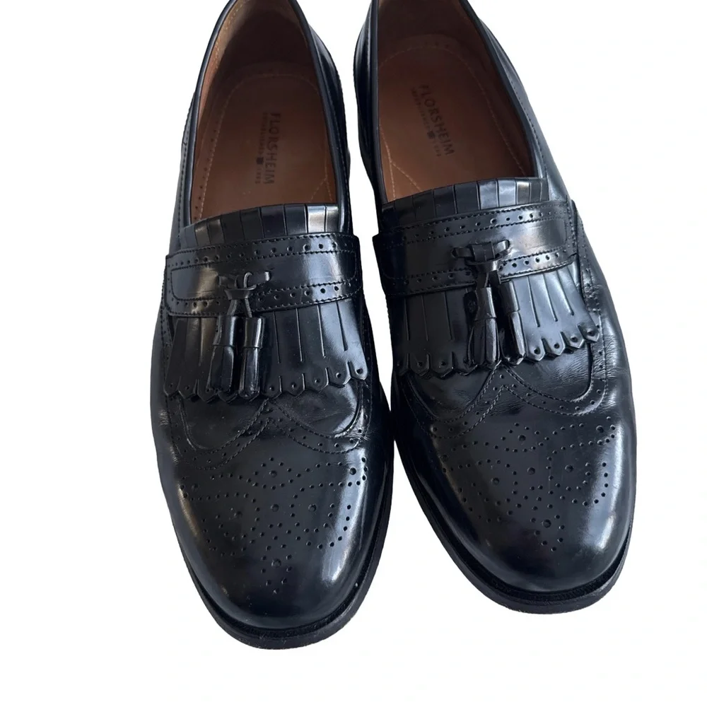 FLORSHEIM Loafer Shoes Men’s 10 D Tasseled Fringe Brogue Black Leather Dress